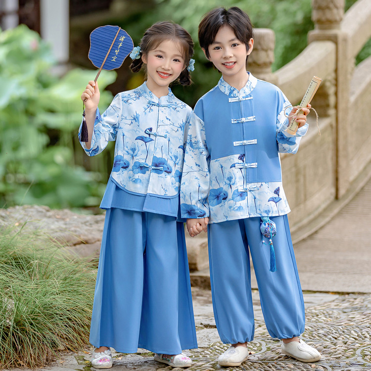 儿童古风姐弟唐装汉服男女童新中式国风幼儿园班服中秋国庆演出服