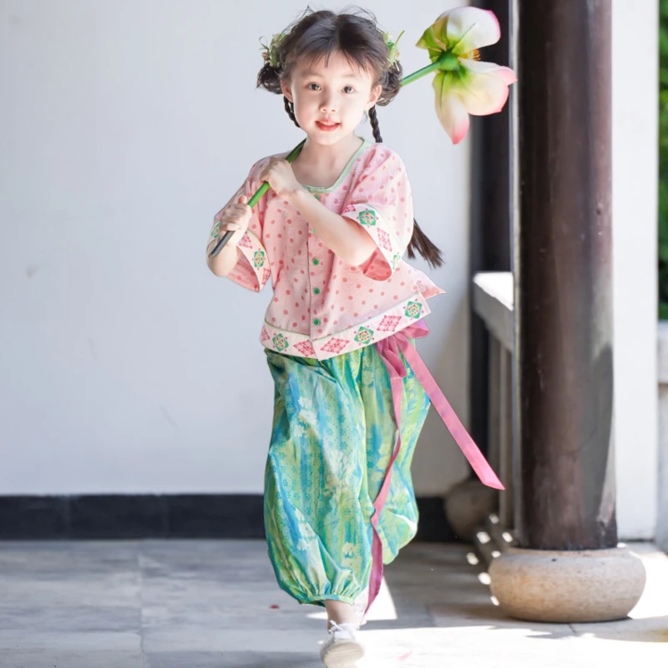 女童宝宝夏季唐褙子灯笼裤套装小女孩日改良唐装汉服幼儿园表演服图片