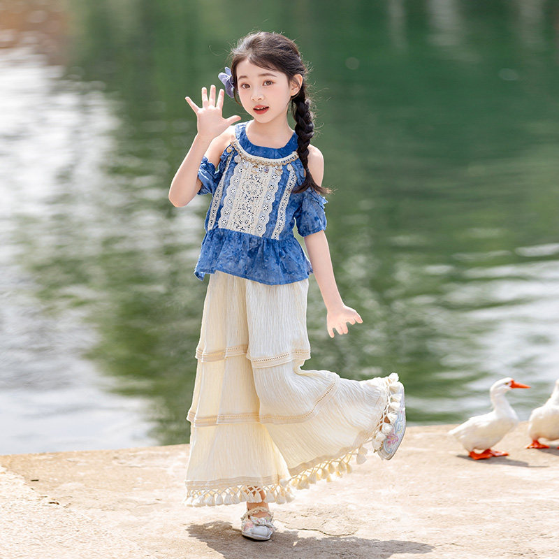 改良云南扎染傣族亲子套装幼儿园舞蹈表演服女 童新中式国风汉服