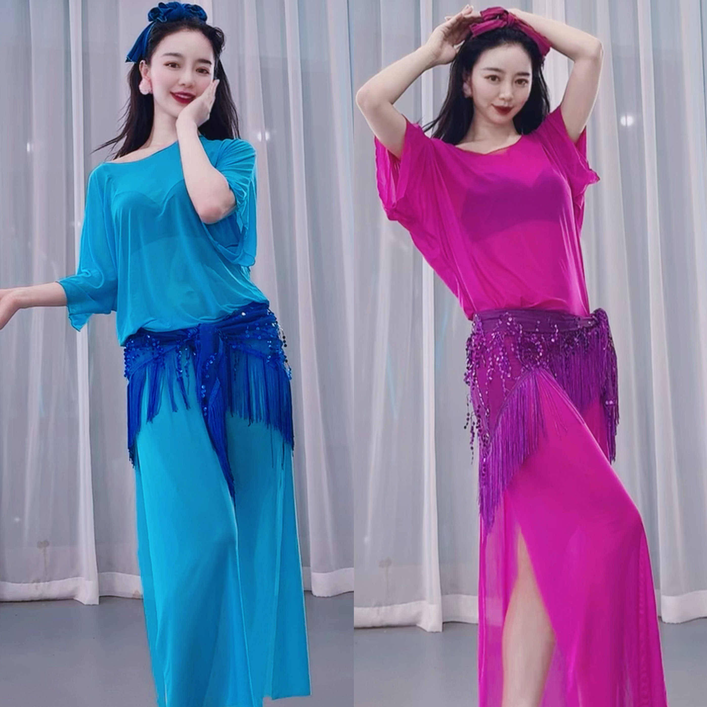 佐寒梦璐肚皮舞袍子练功服亮片臀巾初学者东方舞宁佐寒同款