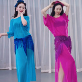 佐寒梦璐肚皮舞袍子练功服亮片臀巾初学者东方舞宁佐寒同款