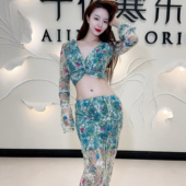 显瘦表演服练功服 蕾丝蓝色演出套装 佐寒梦璐肚皮舞新款 高级大码