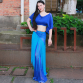 佐寒梦璐肚皮舞新款 显瘦表演服性感气质班服 高级蓝色流苏演出套装