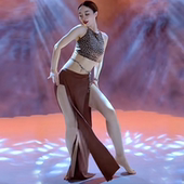 佐寒梦璐新款 肚皮舞初秋初学练功服演出服豹纹东方舞团服舞蹈仙女