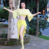 佐寒梦璐肚皮舞新款 显瘦表演服性感气质班服流苏鼓舞 高级演出套装