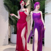 佐寒梦璐肚皮舞练功服东方舞演出服连衣裙遮肚显瘦大码 宁佐寒同款