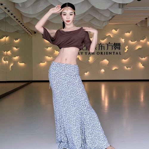 佐寒梦璐肚皮舞新款豹纹半身裙优雅初学者鱼尾裙演出服练功服