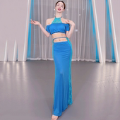 佐寒梦璐肚皮舞练功服秋夏新款 长裙初学演出服蕾丝东方舞包臀表演