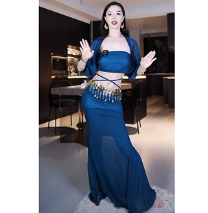 佐寒梦璐肚皮舞新款 显瘦表演服性感气质班服鱼尾裙 高级演出套装