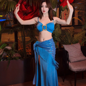 佐寒梦璐肚皮舞新款 显瘦表演服性感气质班服长裙蓝色 高级演出套装