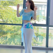 显瘦表演服性感气质班服大码 佐寒梦璐肚皮舞新款 高级蓝色演出套装