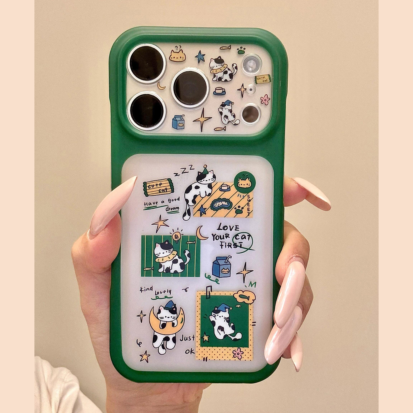 绿框透底月亮奶牛猫贴图适用苹果18promax手机壳iPhone18Pro新款16pro超好看17Pro个性16防摔保护套15Promax