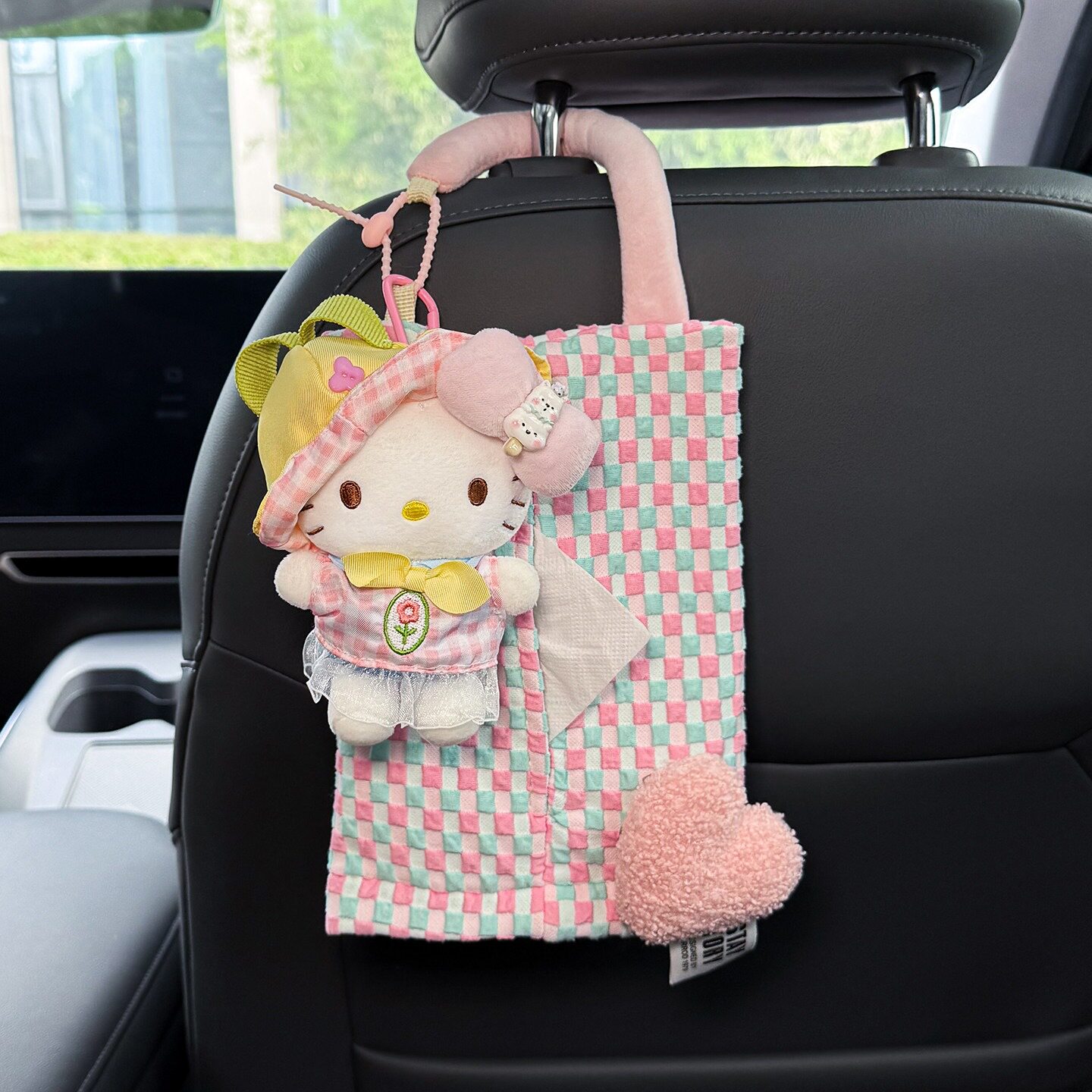 2026新款kitty车载纸巾挂袋汽车纸抽盒挂式收纳高级感车内可爱女