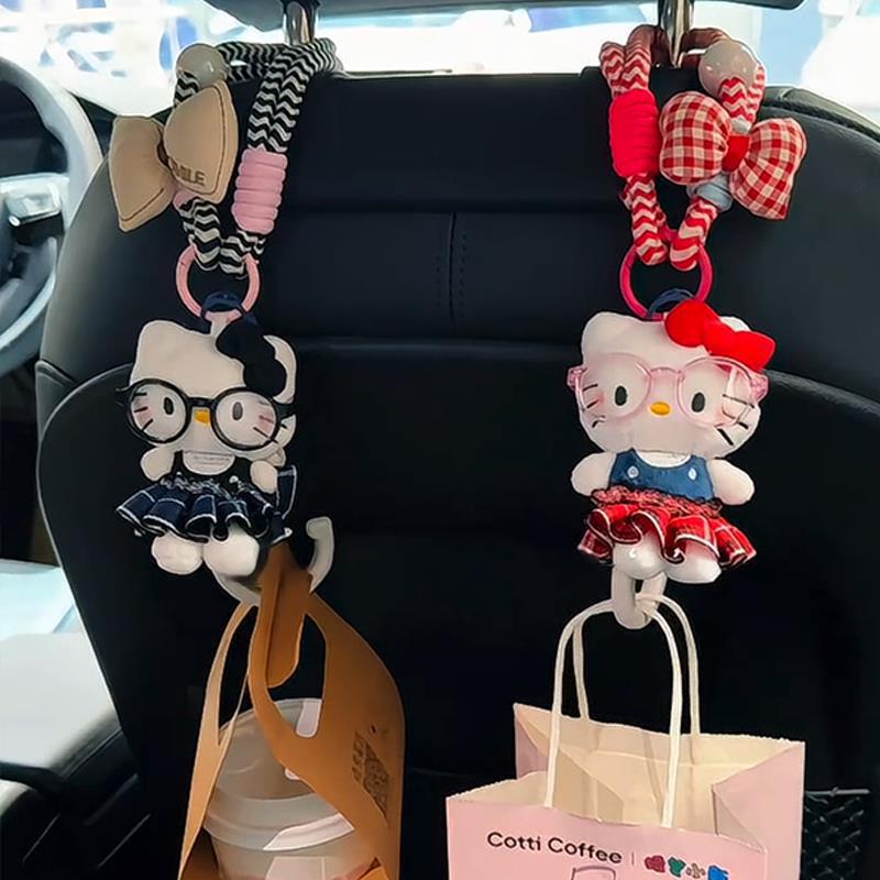 格子裙Kitty车载挂钩创意高颜值车内饰品卡通可爱汽车椅背挂饰女