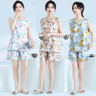 夏季 2025新款 大码 背心短裤 棉绸无袖 两件套妈妈家居服套装 睡衣女款