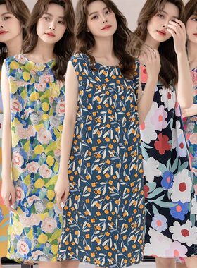 睡裙宽松大码家居服夏季棉绸睡衣