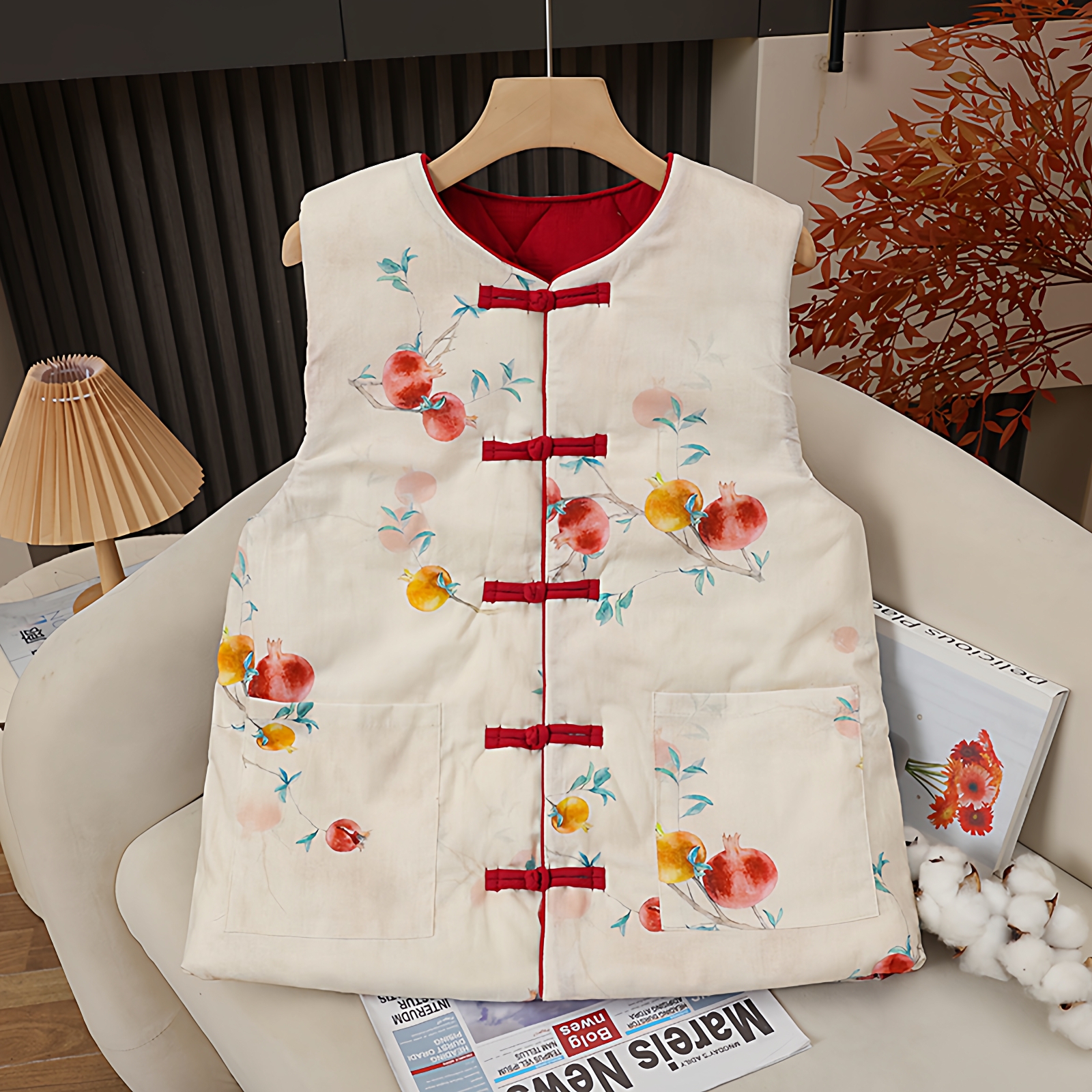 纯棉花马甲女款中式国风复古盘扣