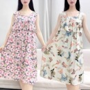 睡裙女款 薄款 棉绸无袖 夏季 睡衣家居服 大码 背心连衣裙中年妈妈夏装