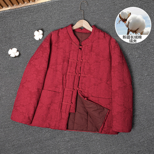 新中式纯棉花棉衣女款2025新款冬季外穿加厚提花棉袄宽松国风外套