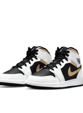 Air Jordan 1 板鞋 运动休闲鞋 中帮/GS/白黑金554725-190济南ls