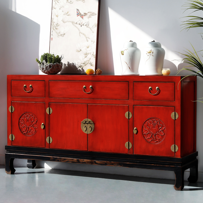 实木做旧玄关柜新中式收纳柜