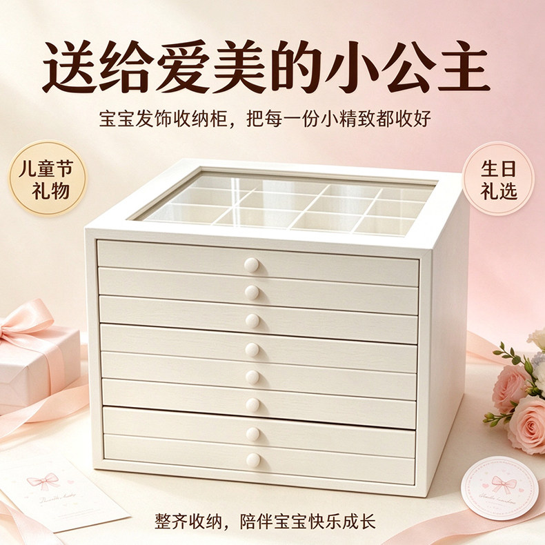 高档多层大容量首饰珠宝收纳盒耳环耳钉耳饰手镯戒指精致饰品黄金