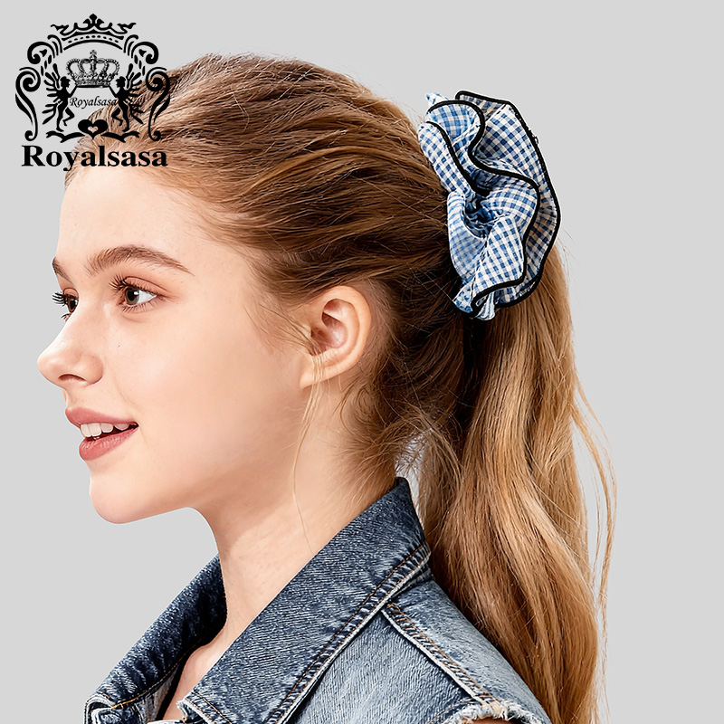 皇家莎莎布艺格纹发圈甜美学院风头花发绳扎发丸子头高马尾发饰女