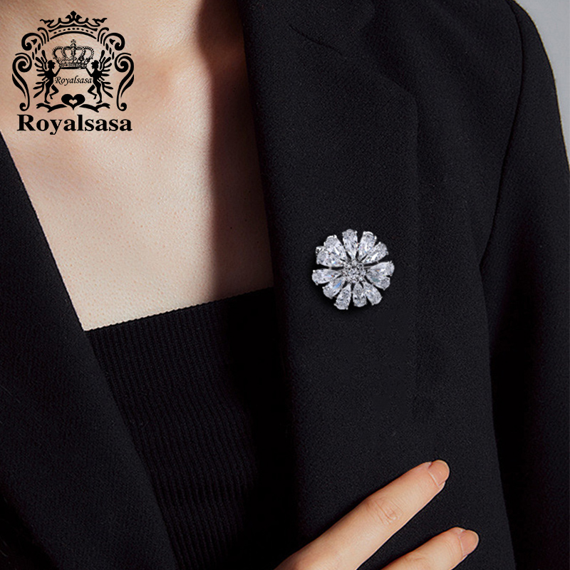 皇家莎莎微镶仿水晶精致雏菊胸针闪亮胸花优雅西装大衣别针领针女