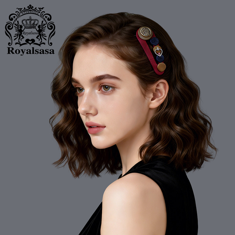 皇家莎莎复古纽扣侧边夹精致高级感BB卡西装面料扭结懒人掰掰夹,饰品/流行首饰/时尚饰品新,发饰,淘宝优惠券,粉丝福利购,淘宝优惠卷