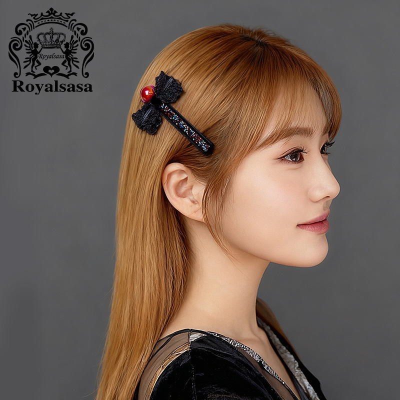 皇家莎莎法式气质蕾丝边夹蝴蝶结仿水晶闪耀一字夹刘海碎发鸭嘴夹