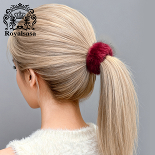 皇家莎莎简约可爱毛茸茸发尾夹气质毛毛发夹后脑勺毛绒球抓夹