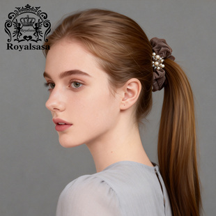 皇家莎莎法式丝绒发圈仿珍珠点缀细闪大肠圈扎发丸子头复古头饰女