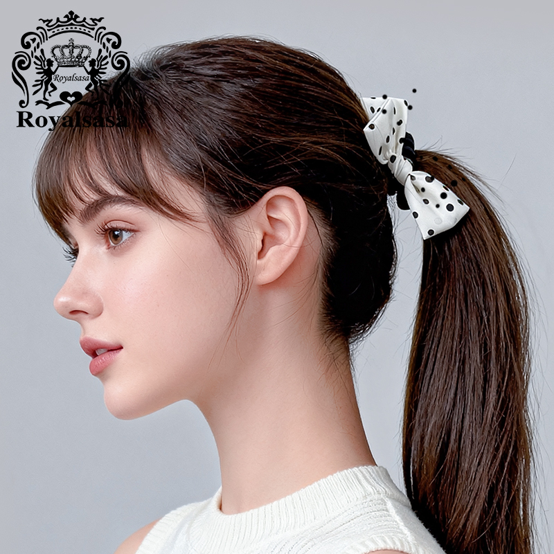 皇家莎莎2件套装发圈电话线发绳黑白波点蝴蝶结皮筋简约基础发饰