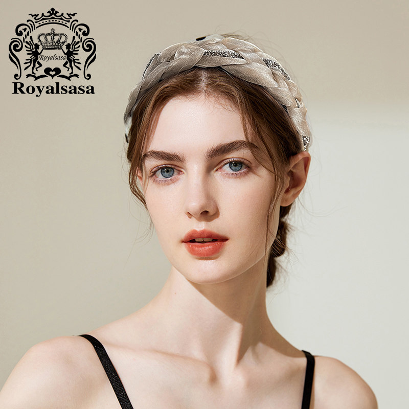 皇家莎莎高颅顶网纱发箍水钻麻花辫子头箍少女百搭法式气质