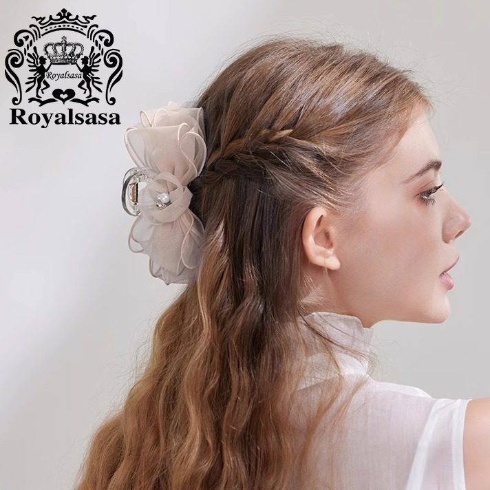 皇家莎莎绢纱蝴蝶结发抓优雅花朵抓夹日常扎发丸子头鲨鱼夹发饰女