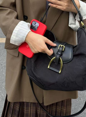 拉夫RL黑色暗纹马车图案单肩斜跨