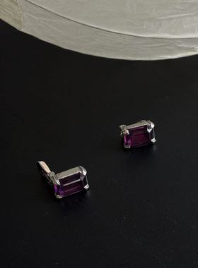 迪D家紫色方形宝石耳夹