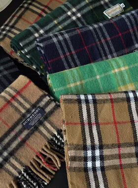 中古vintage格纹B家羊毛羊绒围巾