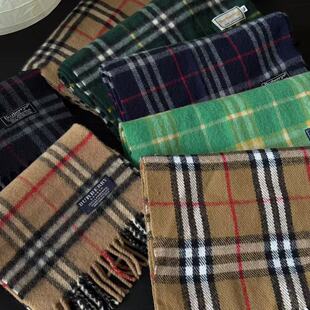 中古vintage格纹B家羊毛羊绒围巾