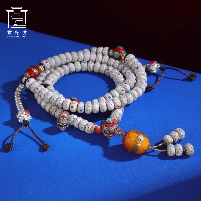 藏式星月菩提串珠纯银尼泊尔佛头挂件饰品随身配饰手链佛珠12mm