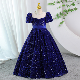 高端亮片女童礼服小学生舞台合唱演出服儿童走秀主持人公主裙春季