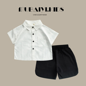 儿童短袖 男童洋气半袖 白衬衫 夏季 衬衣男孩百搭 纯棉薄款 白色短袖