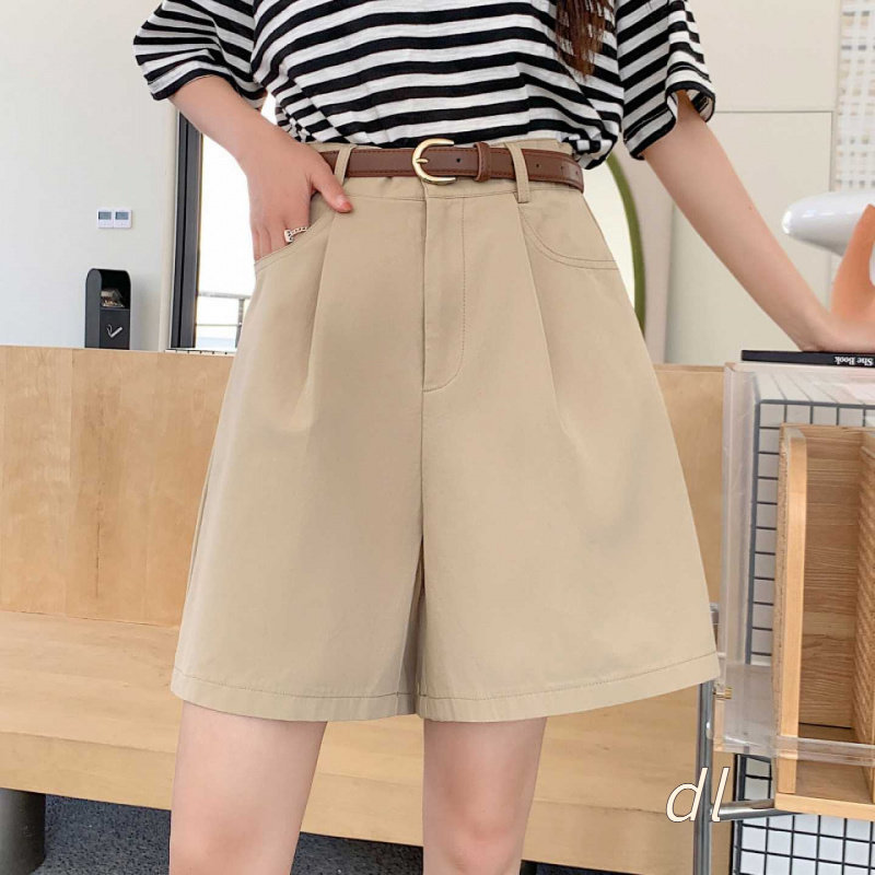 拉夏贝尔白色棉麻工装短裤女夏季
