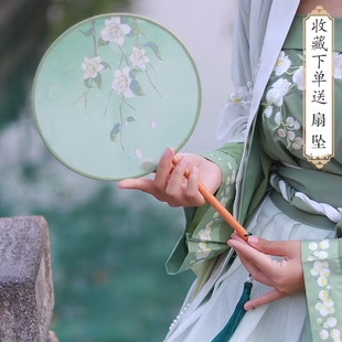 扇子古风团扇半透明长柄舞蹈扇汉服摄影配饰中国风礼品宫廷风扇子