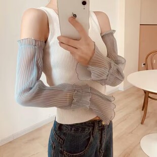 开车宽松护臂手臂套大码 冰袖 套女加长蕾丝网纱手套薄款 夏天防晒袖