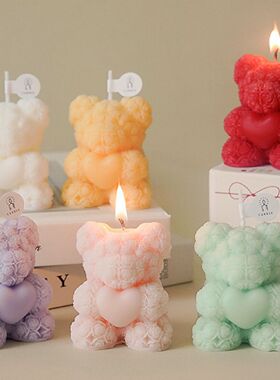 玫瑰小熊香薰蜡烛情人节礼物卧室氛围感香氛家居candle摆件