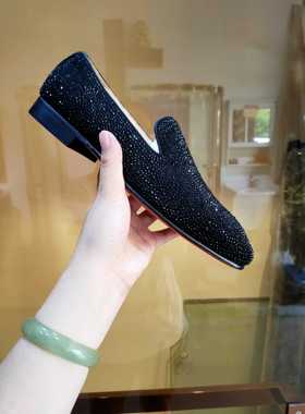 欧美AGZ CL水钻低帮绅士鞋奥钻红底板鞋休闲男鞋真皮皮鞋套脚单鞋