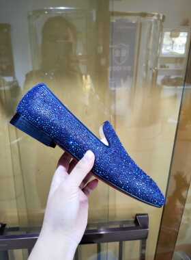 欧美AGZ CL低帮水钻男鞋黑钻绅士鞋红底鞋一脚蹬满钻男士皮鞋套脚