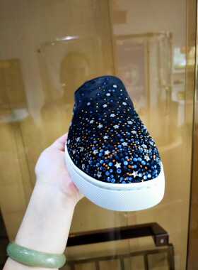 AGZCL低帮水钻男鞋奥钻红底女鞋一脚蹬板鞋休闲运动情侣鞋乐福鞋