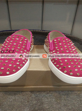 韩版AGZ CL铆钉低帮男鞋玫红水钻红底女鞋时尚潮流板鞋学生运动鞋